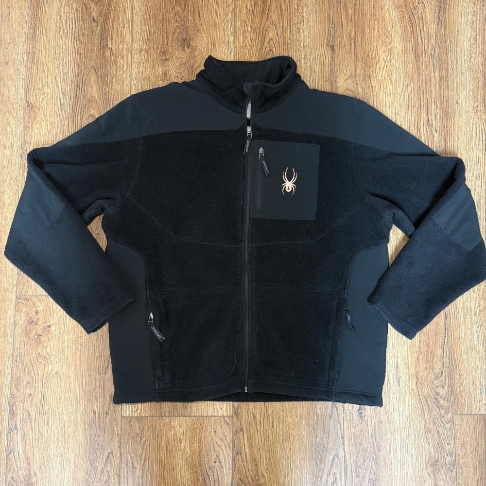 VTG Spyder Black Fleece Full Zip Jacket Mens‎ XL Outdoor Activewear Ski gorpcore